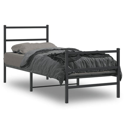 Metal Bed Frame without Mattress with Footboard Black 75x190 cm Small Single