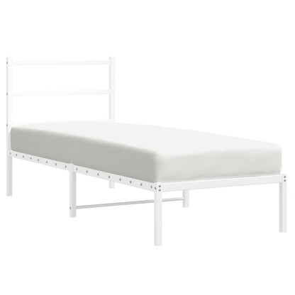 Metal Bed Frame without Mattress with Headboard White 75x190 cm Small Single