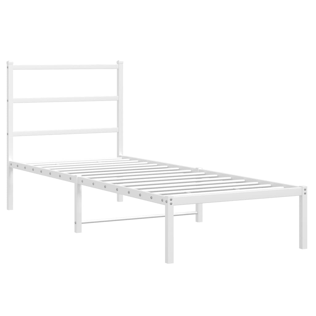 Metal Bed Frame without Mattress with Headboard White 75x190 cm Small Single