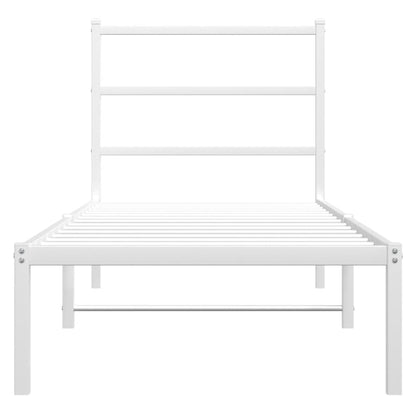 Metal Bed Frame without Mattress with Headboard White 75x190 cm Small Single