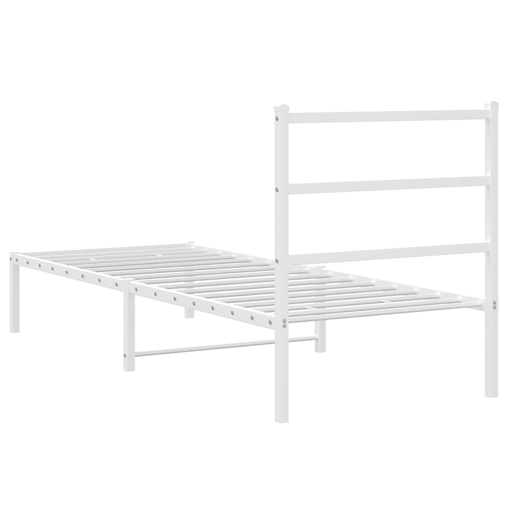 Metal Bed Frame without Mattress with Headboard White 75x190 cm Small Single