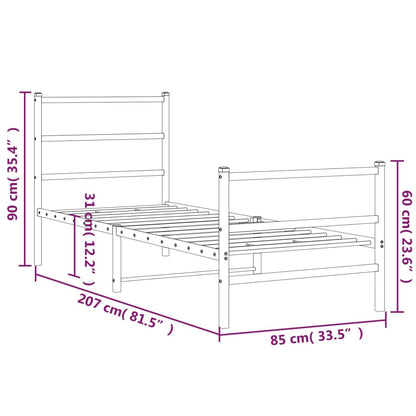 Metal Bed Frame without Mattress with Footboard White 80x200 cm