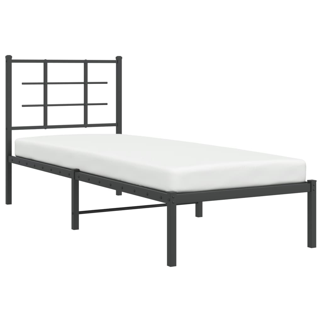 Metal Bed Frame with Headboard Black 75x190 cm Small Single