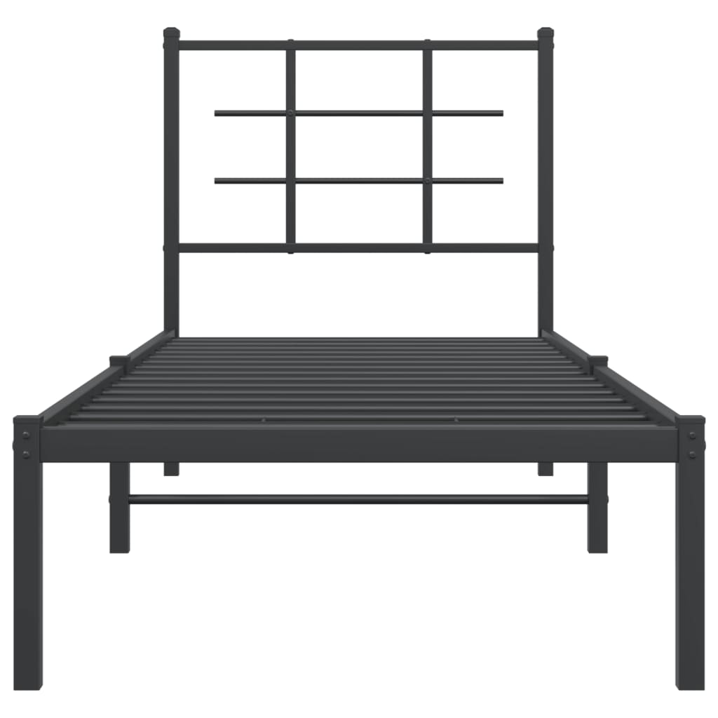 Metal Bed Frame with Headboard Black 75x190 cm Small Single