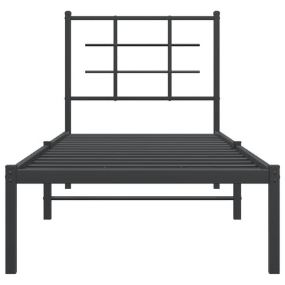 Metal Bed Frame with Headboard Black 75x190 cm Small Single