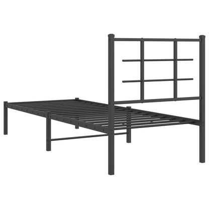 Metal Bed Frame with Headboard Black 75x190 cm Small Single