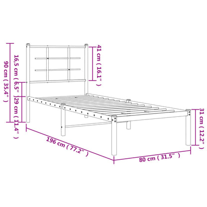 Metal Bed Frame with Headboard Black 75x190 cm Small Single