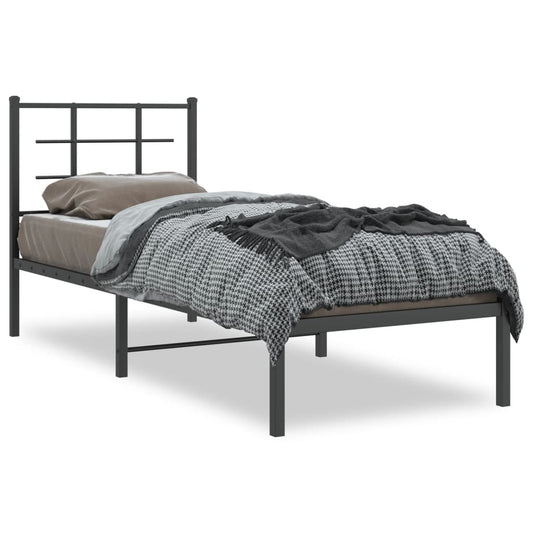 Metal Bed Frame with Headboard Black 75x190 cm Small Single