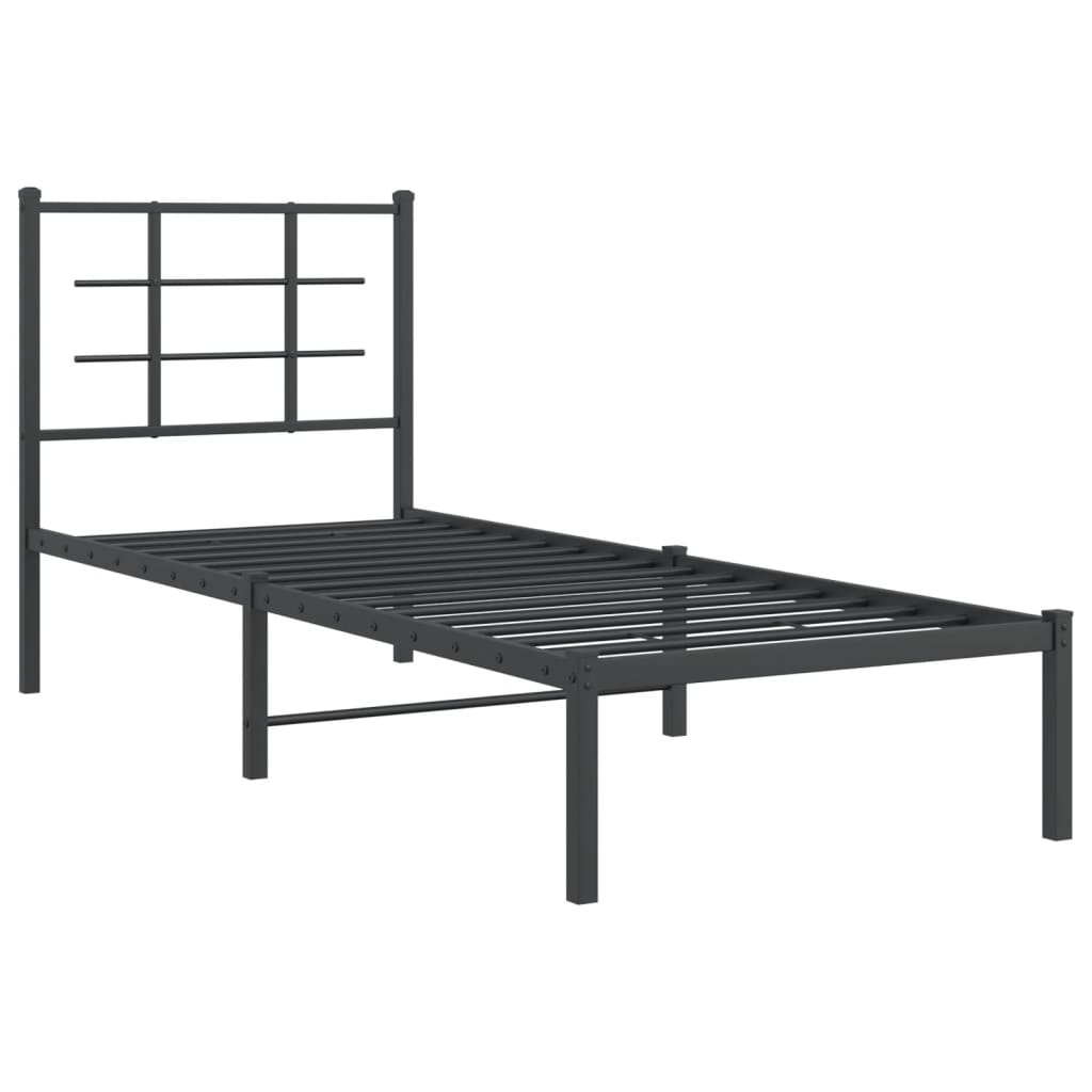 Metal Bed Frame with Headboard Black 80x200 cm