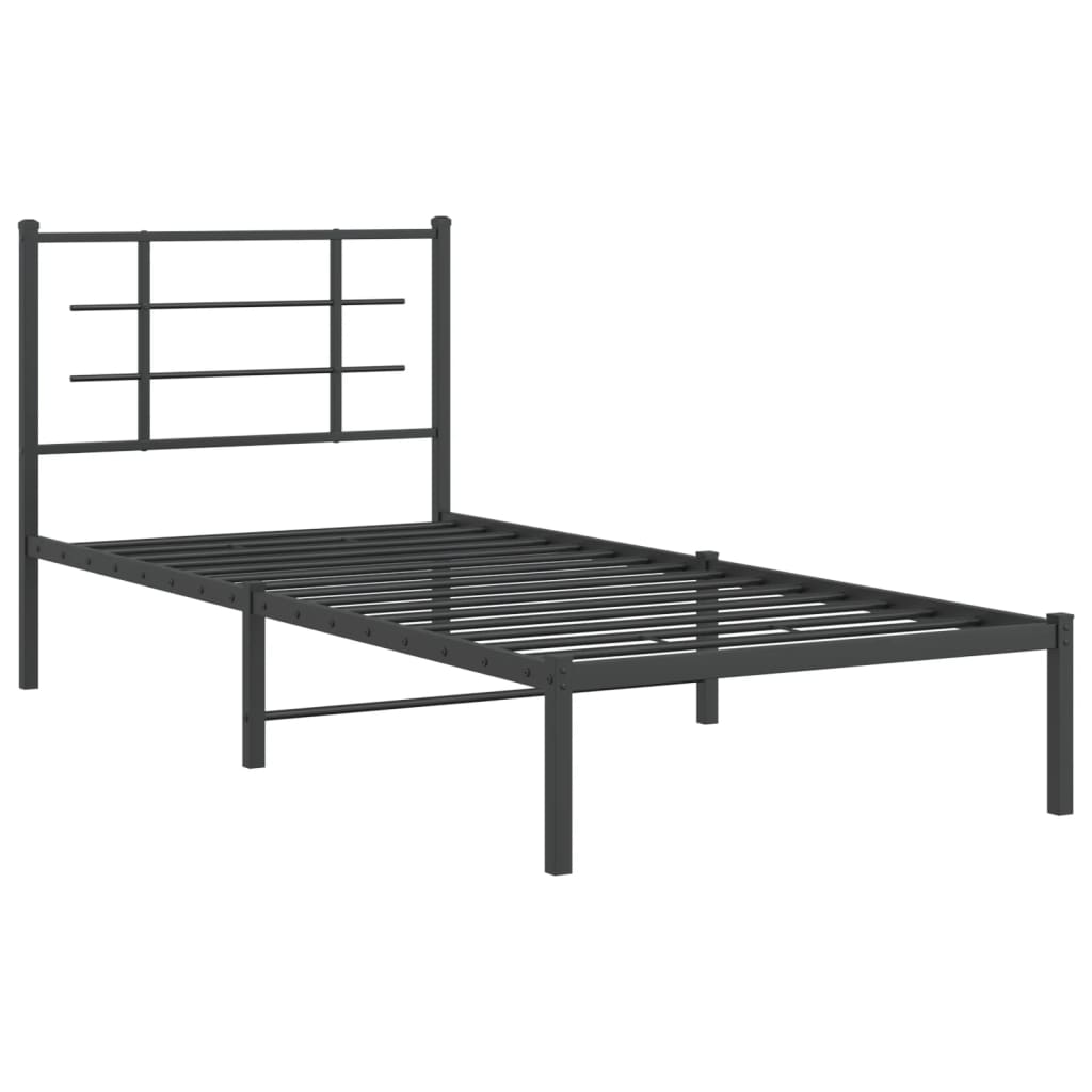 Metal Bed Frame without Mattress with Headboard Black 90x200 cm