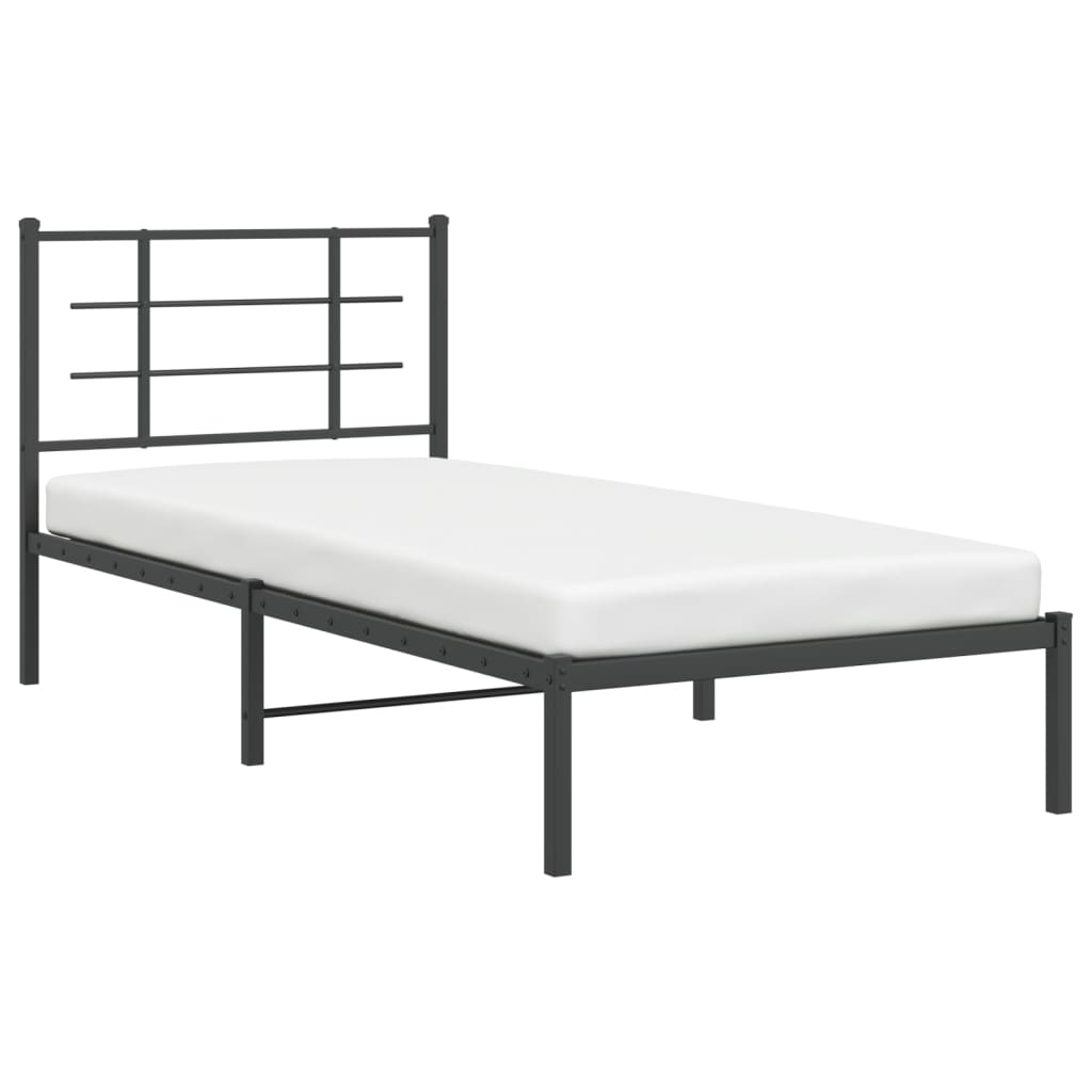 Metal Bed Frame without Mattress with Headboard Black 90x200 cm