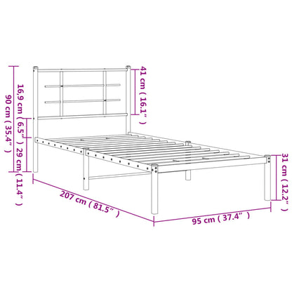 Metal Bed Frame without Mattress with Headboard Black 90x200 cm