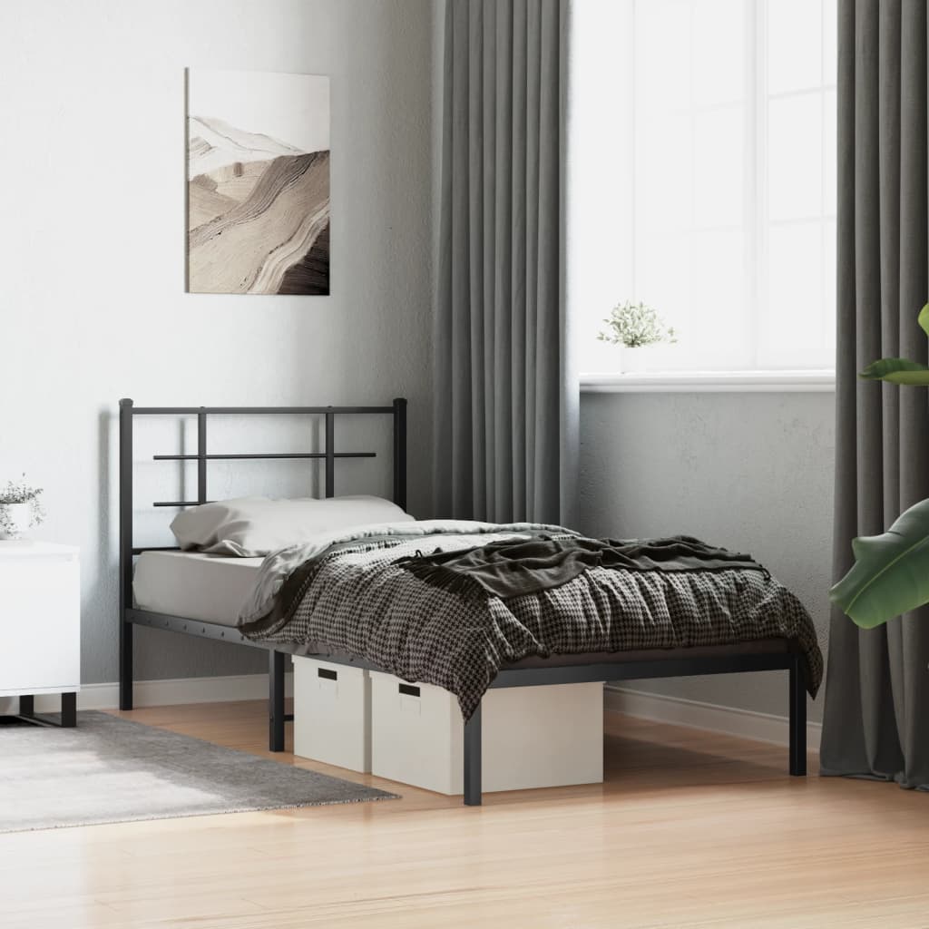 Metal Bed Frame without Mattress with Headboard Black 90x200 cm