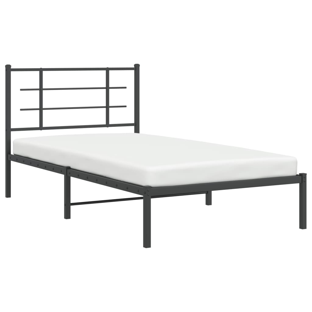 Metal Bed Frame with Headboard Black 100x190 cm