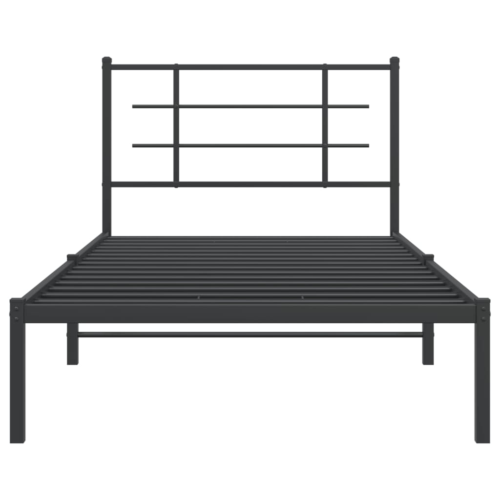 Metal Bed Frame with Headboard Black 100x190 cm