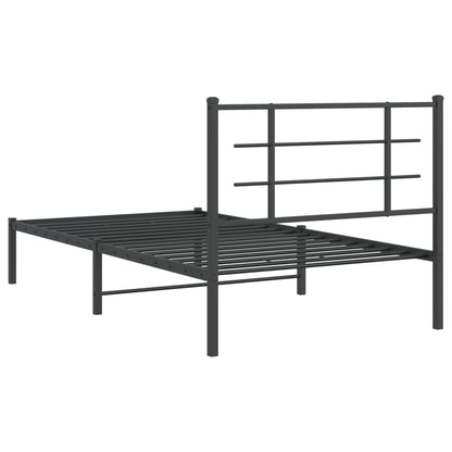 Metal Bed Frame with Headboard Black 100x190 cm