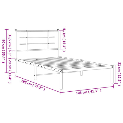 Metal Bed Frame with Headboard Black 100x190 cm