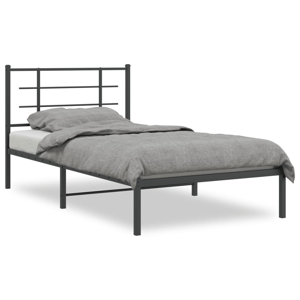 Metal Bed Frame with Headboard Black 100x190 cm