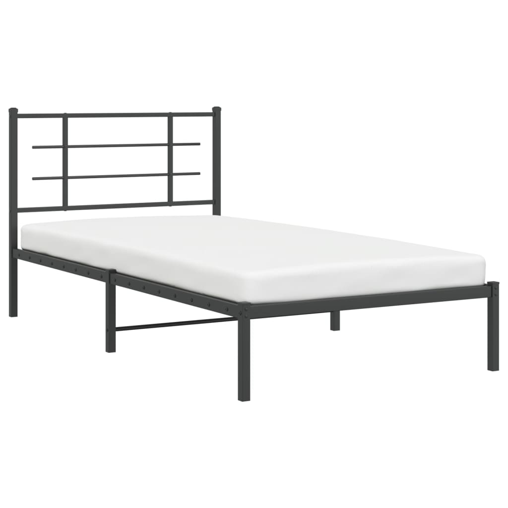 Metal Bed Frame with Headboard Black 107x203 cm