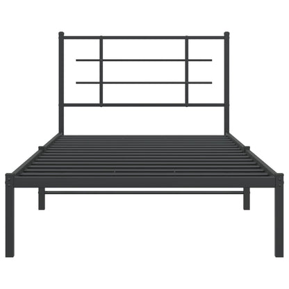 Metal Bed Frame with Headboard Black 107x203 cm