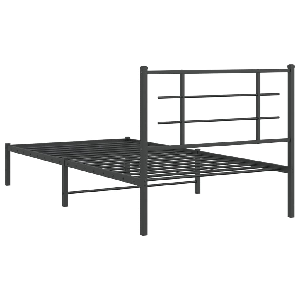 Metal Bed Frame with Headboard Black 107x203 cm