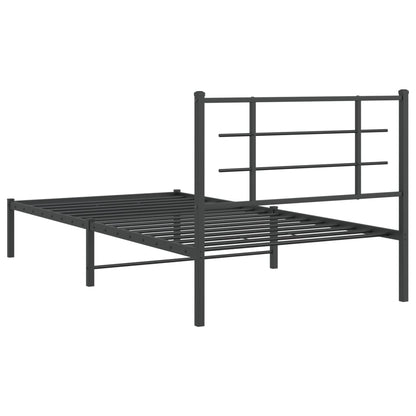 Metal Bed Frame with Headboard Black 107x203 cm