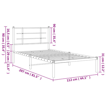 Metal Bed Frame with Headboard Black 107x203 cm