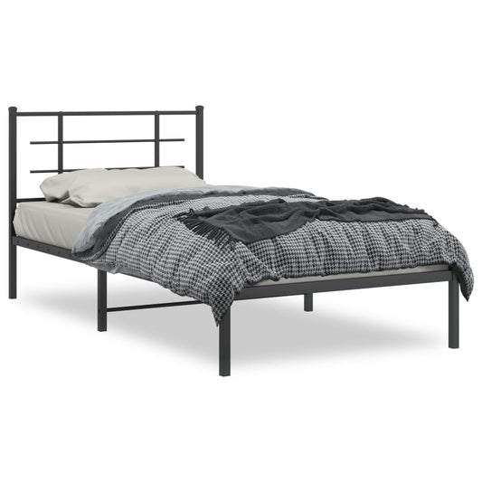 Metal Bed Frame with Headboard Black 107x203 cm