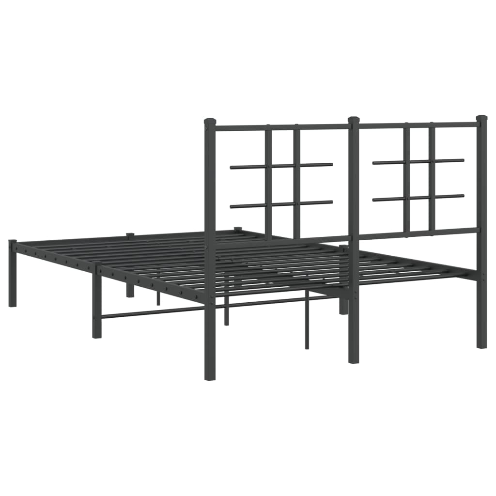 Metal Bed Frame with Headboard Black 120x190 cm Small Double