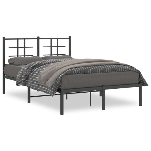 Metal Bed Frame with Headboard Black 120x190 cm Small Double