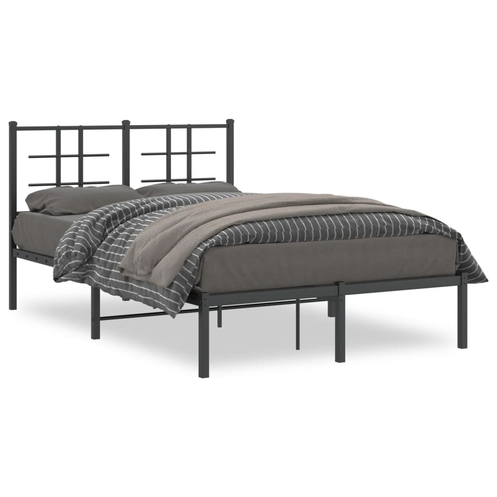 Metal Bed Frame with Headboard Black 120x200 cm