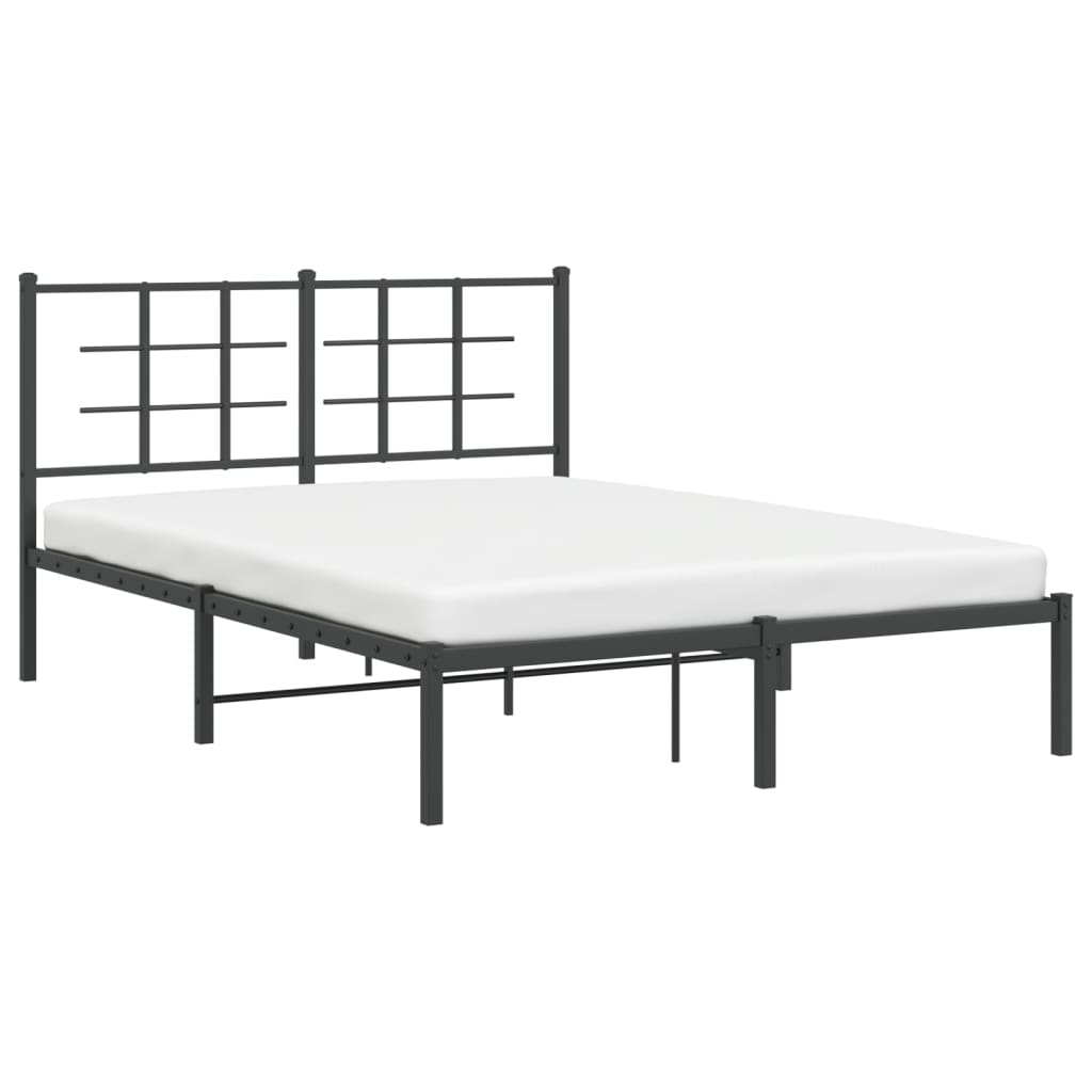 Metal Bed Frame with Headboard Black 135x190 cm Double