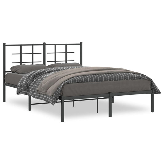 Metal Bed Frame with Headboard Black 135x190 cm Double