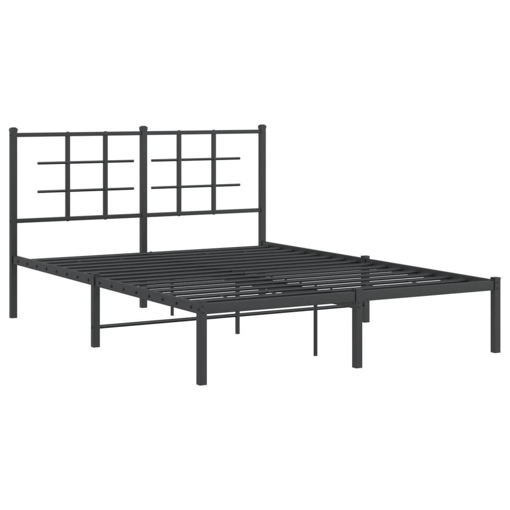 Metal Bed Frame with Headboard Black 140x190 cm