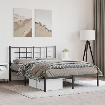 Metal Bed Frame with Headboard Black 140x190 cm