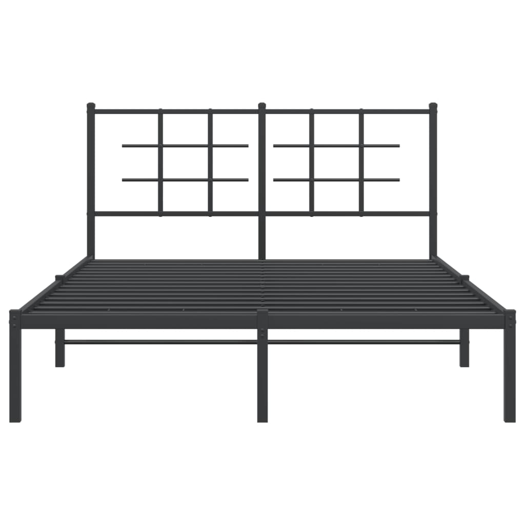 Metal Bed Frame with Headboard Black 140x190 cm