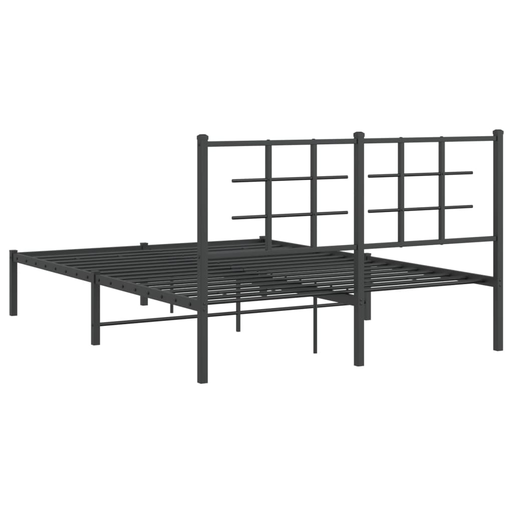 Metal Bed Frame with Headboard Black 140x190 cm