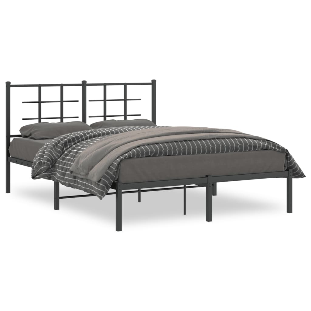 Metal Bed Frame with Headboard Black 140x190 cm