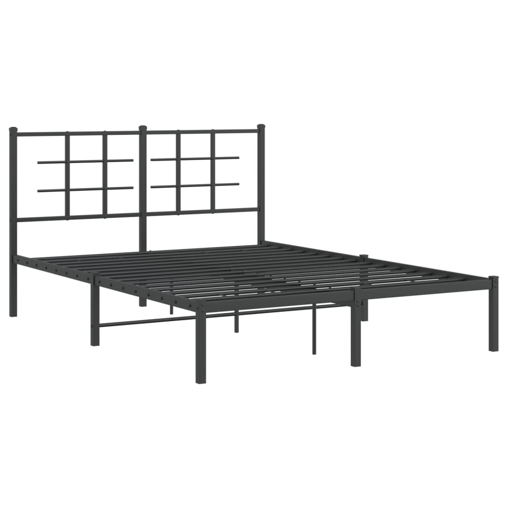 Metal Bed Frame with Headboard Black 140x200 cm