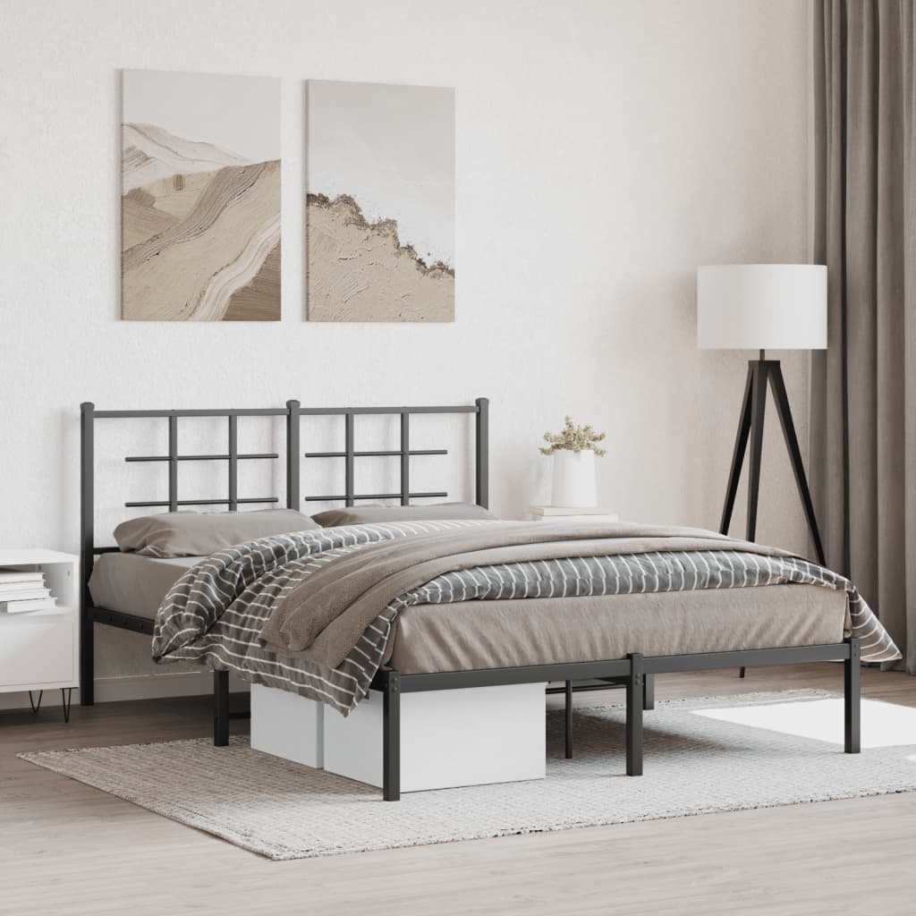 Metal Bed Frame with Headboard Black 140x200 cm