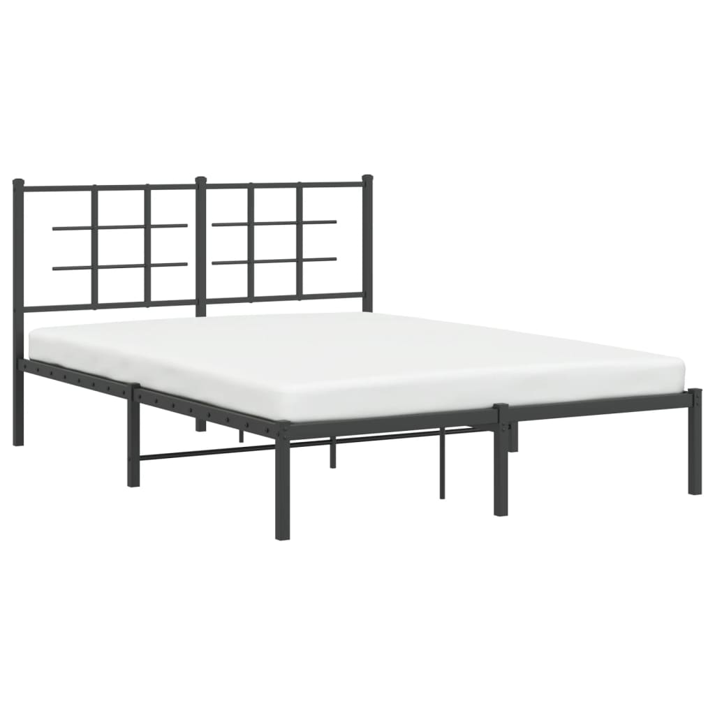 Metal Bed Frame with Headboard Black 140x200 cm