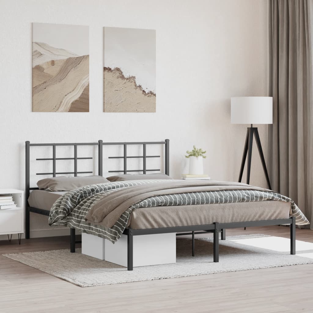 Metal Bed Frame with Headboard Black 150x200 cm King Size