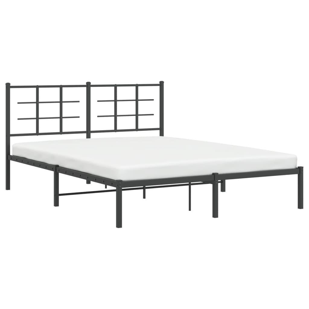 Metal Bed Frame with Headboard Black 150x200 cm King Size