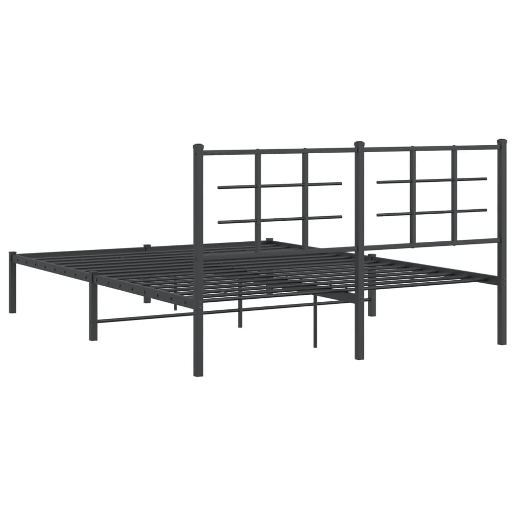 Metal Bed Frame with Headboard Black 150x200 cm King Size