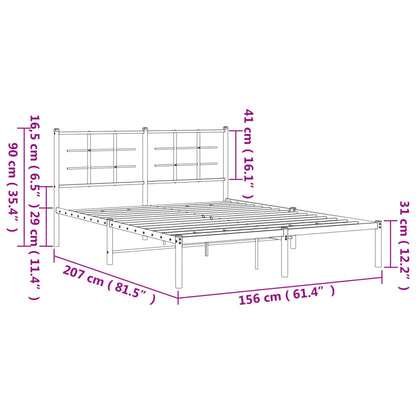 Metal Bed Frame with Headboard Black 150x200 cm King Size