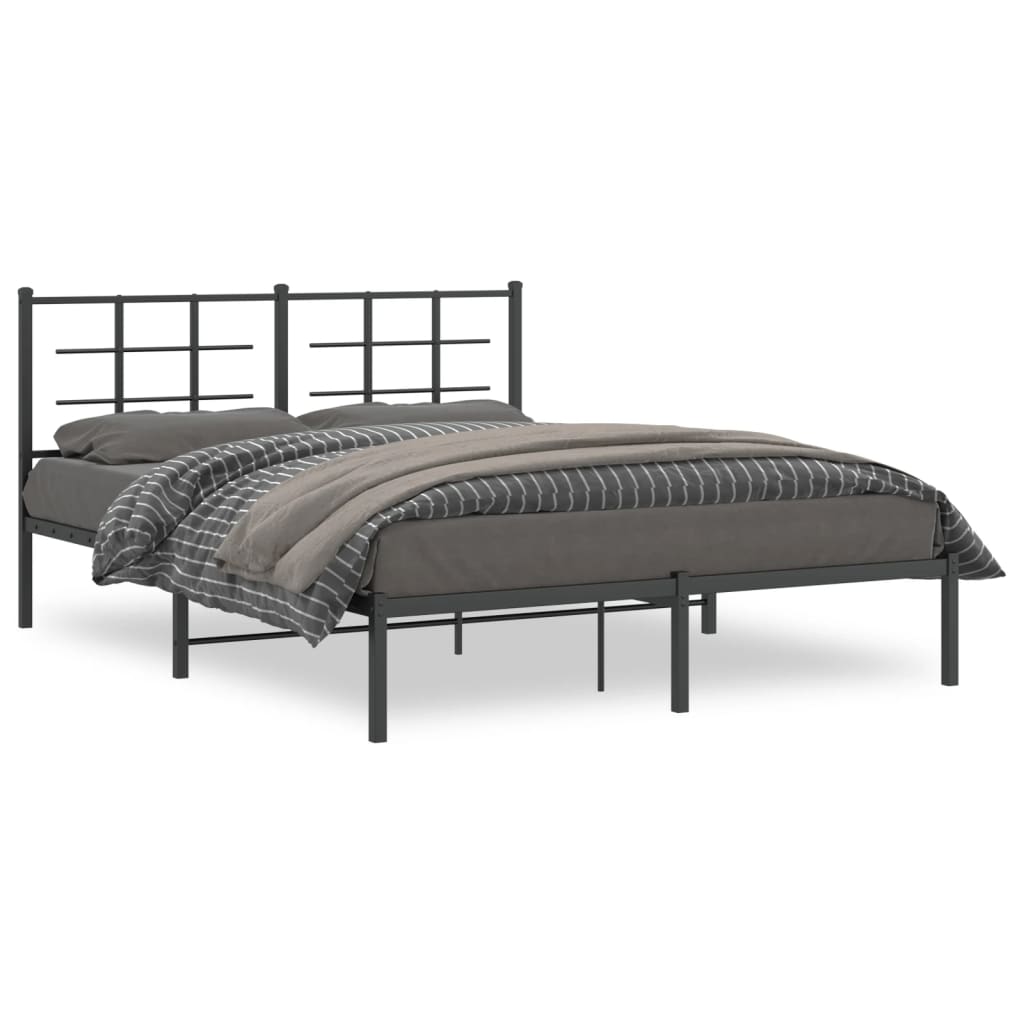 Metal Bed Frame with Headboard Black 150x200 cm King Size