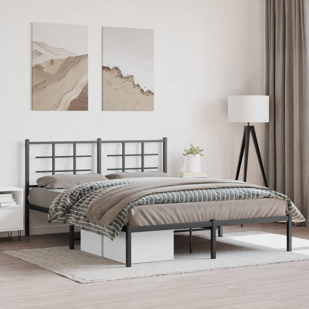 Metal Bed Frame with Headboard Black 160x200 cm