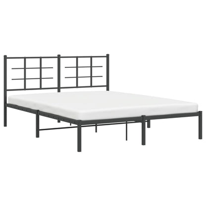 Metal Bed Frame with Headboard Black 160x200 cm