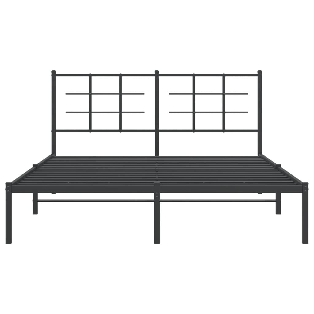 Metal Bed Frame with Headboard Black 160x200 cm