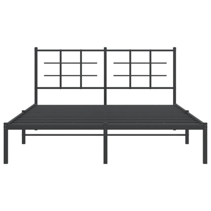 Metal Bed Frame with Headboard Black 160x200 cm